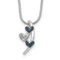 White Night Sterling Silver Rhodium-plated Polished Diamond Blue Diamond Slide 18 inch Necklace with 2 Inch Extender, 0.108 ct, 18 x 8.5 mm