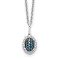 White Night Sterling Silver Rhodium-plated Blue Diamond Oval Pendant 18 inch Necklace with 2 Inch Extender, 0.105 ct, 18 x 7.75 mm