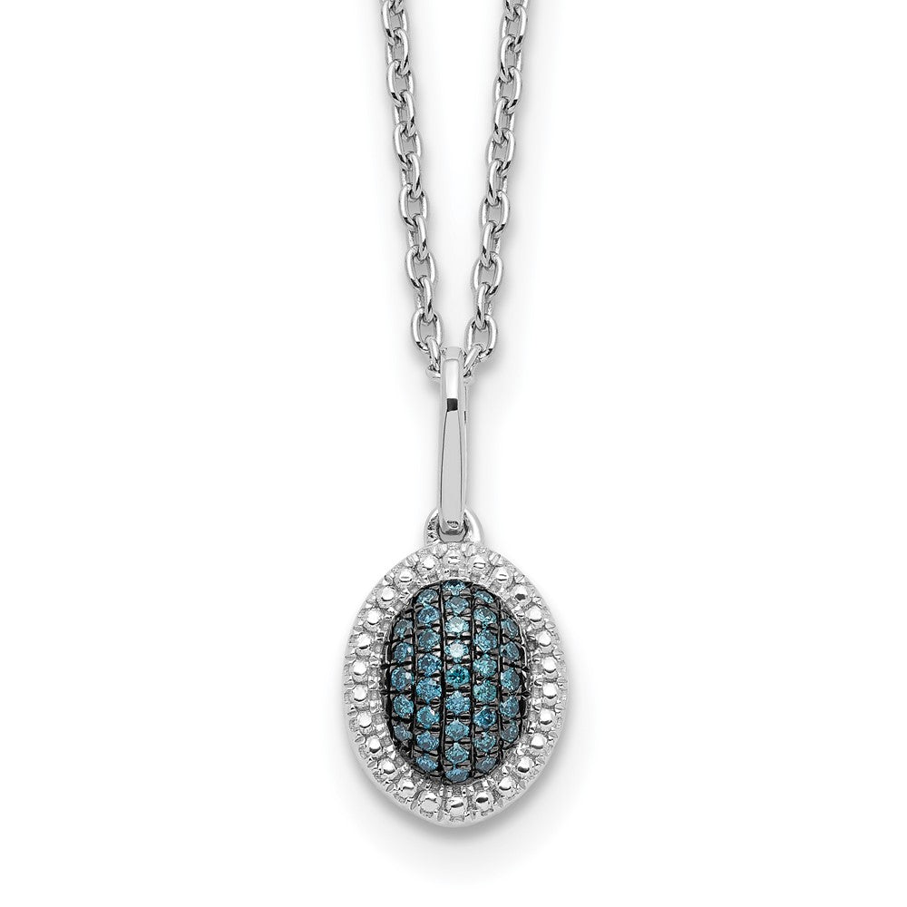 White Night Sterling Silver Rhodium-plated Blue Diamond Oval Pendant 18 inch Necklace with 2 Inch Extender, 0.105 ct, 18 x 7.75 mm