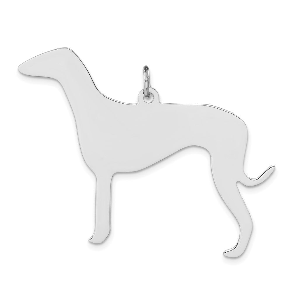 Sterling Silver Polished Engraveable Medium Grey Hound Disc Charm, 37.5 x 50 mm