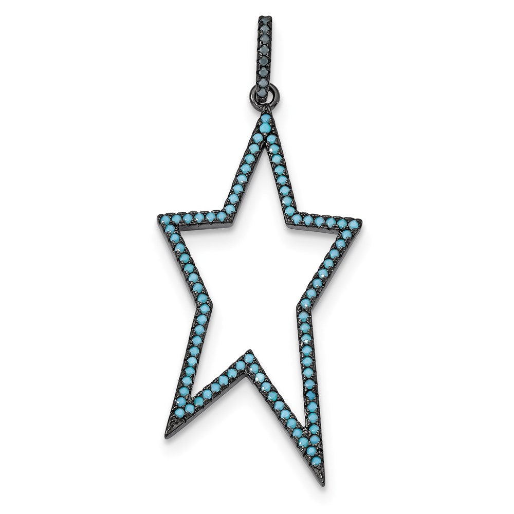 Sterling Silver Black-Rhodium Dyed White Howlite Star Pendant, 54.91 x 19.36 mm