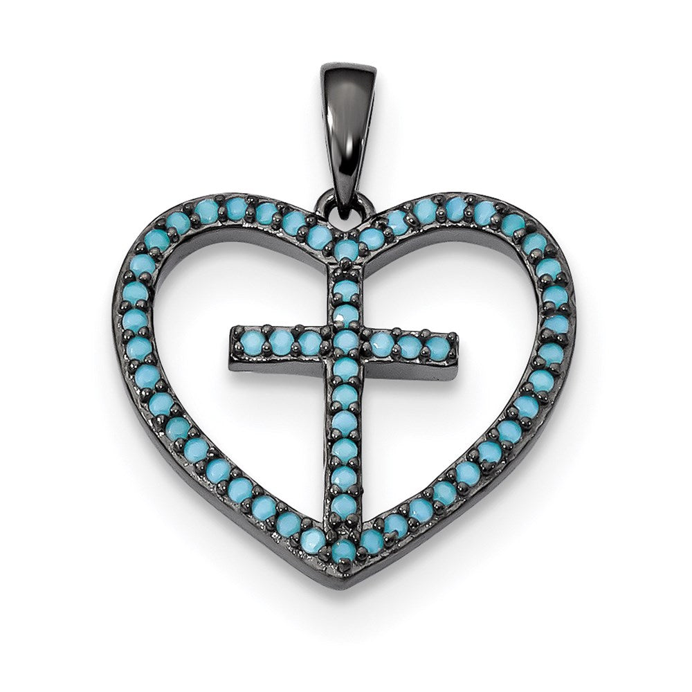 Sterling Silver Black-Rhodium Dyed White Howlite Cross Pendant, 24.05 x 19.79 mm