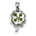 Sterling Silver Platinum Plated Leaf Clover Epoxy & Shell Pendant, 28.4 x 14.48 mm