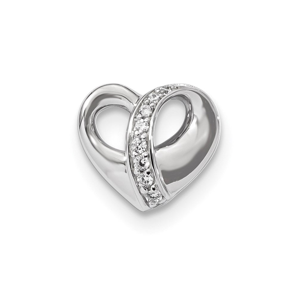 Sterling Silver Rhodium-plated Polished CZ Heart Chain Slide Pendant, 12 x 13.5 mm