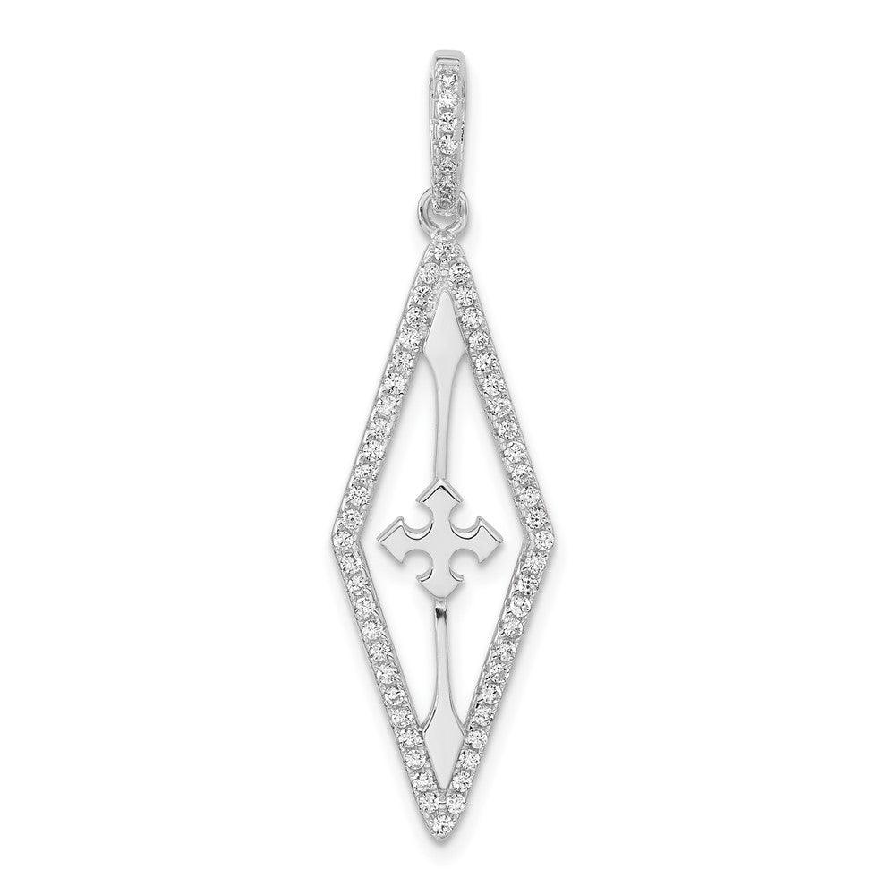 Pure Fire Sterling Silver Rhodium-plated Fancy CZ Pendant, 41.55 x 11.85 mm