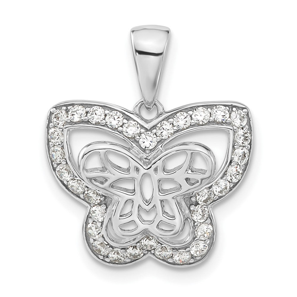 Sterling Silver Rhodium-plated Polished CZ Butterfly Pendant, 20.5 x 17.15 mm