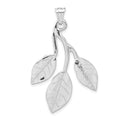 Sterling Silver Rhodium-plated Polished & Textured Leaves Pendant, 44.6 x 27.15 mm