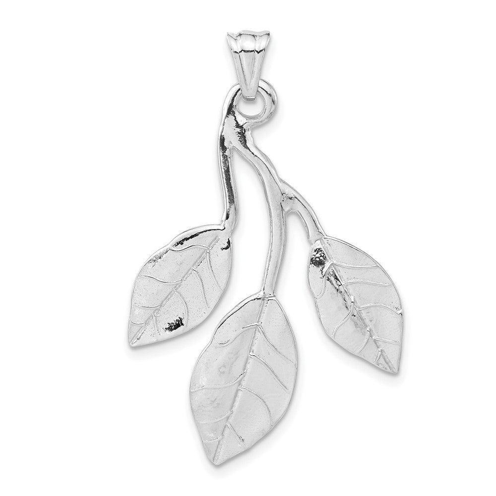 Sterling Silver Rhodium-plated Polished & Textured Leaves Pendant, 44.6 x 27.15 mm