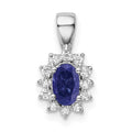 Sterling Silver Rhodium-plated CZ/Lab Cr Sapphire Pendant, 15 x 8 mm