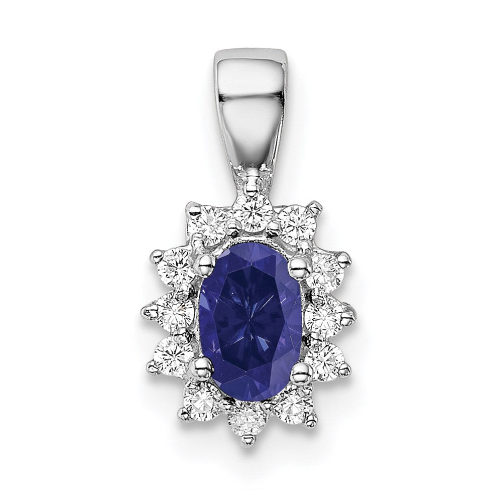 Sterling Silver Rhodium-plated CZ/Lab Cr Sapphire Pendant, 15 x 8 mm
