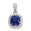 Sterling Silver Rhod-plated Created Blue/White Sapphire Pendant, 1.29 ct, 15 x 9 mm