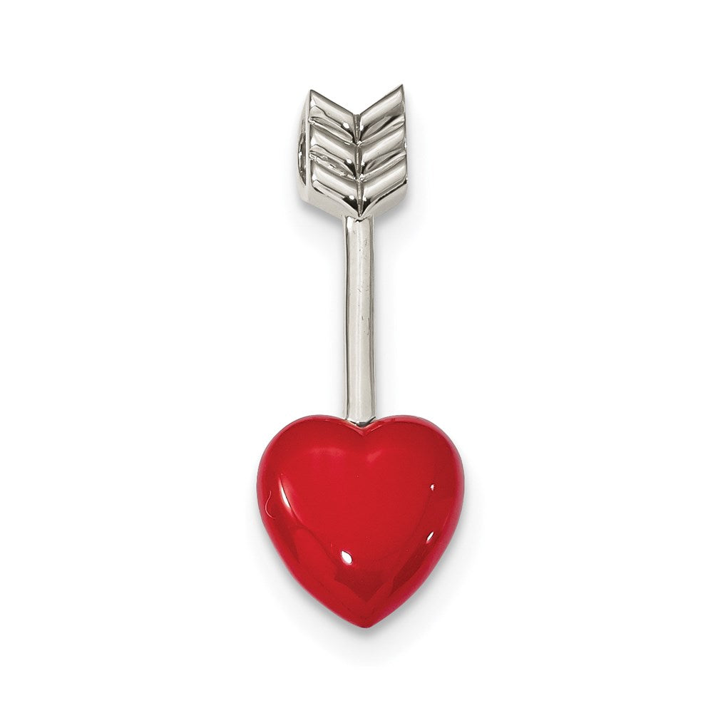 Sterling Silver Rhodium-plated Arrow Enamel Heart Chain Slide, 31 x 11.5 mm