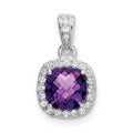 Sterling Silver RH Plated Amethyst and Created White Sapphire Pendant, 0.95 ct, 14.5 x 8.8 mm