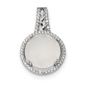 Sterling Silver Rhodium-plated CZ & Milky White Glass Stone Pendant, 28 x 18 mm