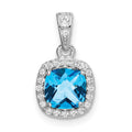 Sterling Silver Rhod-plate 1.05Bl. Topaz/Creat. Wht Sapphire Pendant, 1.14 ct, 15 x 8.5 mm