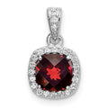 Sterling Silver Rhod-plate 1.05Garnet/Creat. White Sapphire Pendant, 1.2 ct, 15 x 8.5 mm
