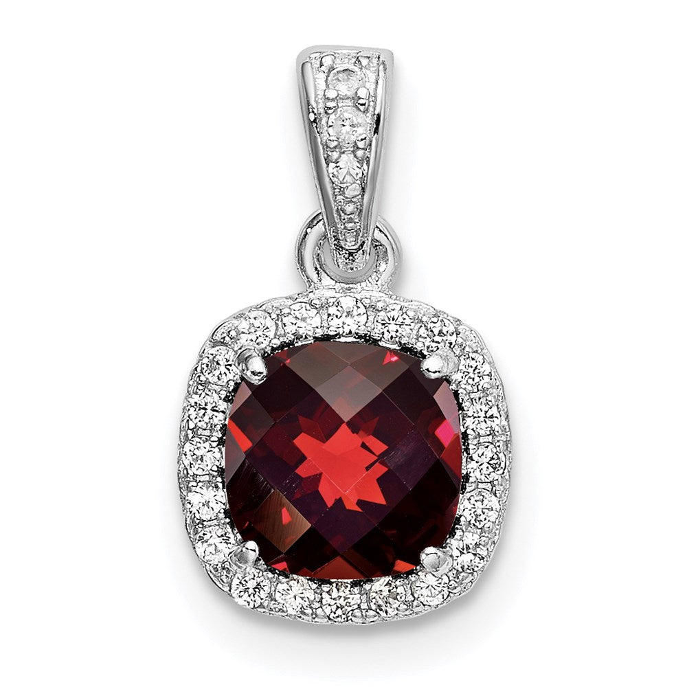 Sterling Silver Rhod-plate 1.05Garnet/Creat. White Sapphire Pendant, 1.2 ct, 15 x 8.5 mm