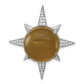 Sterling Silver Rhodium-plated Brown Glass & CZ Sunburst Chain Slide, 41.4 x 36.4 mm