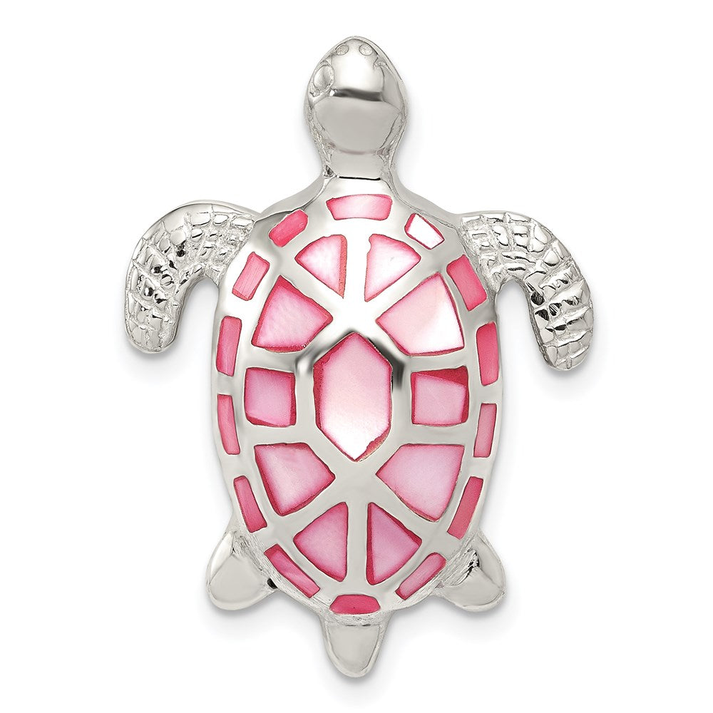 Sterling Silver Pink Mother of Pearl Turtle Slide, 33 x 22 mm