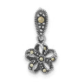 Sterling Silver Antiqued Marcasite Flower Pendant, 18.2 x 9 mm