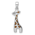 Sterling Silver Rhodium-plated Enameled CZ Giraffe Pendant, 26 x 7.2 mm