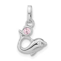 Sterling Silver Polished Pink & Clear CZ Dolphin Pendant, 18 x 10.6 mm