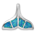Sterling Silver Rhodium-plated Blue Inlay Created Opal Whale Tail Slide, 25.9 x 31.6 mm