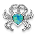 Sterling Silver Rhodium-plated Blue Inlay Created Opal Crab Slide, 15 x 17.3 mm