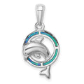 Sterling Silver Rhodium-plated Blue Inlay Created Opal Dolphin Pendant, 27 x 14.1 mm