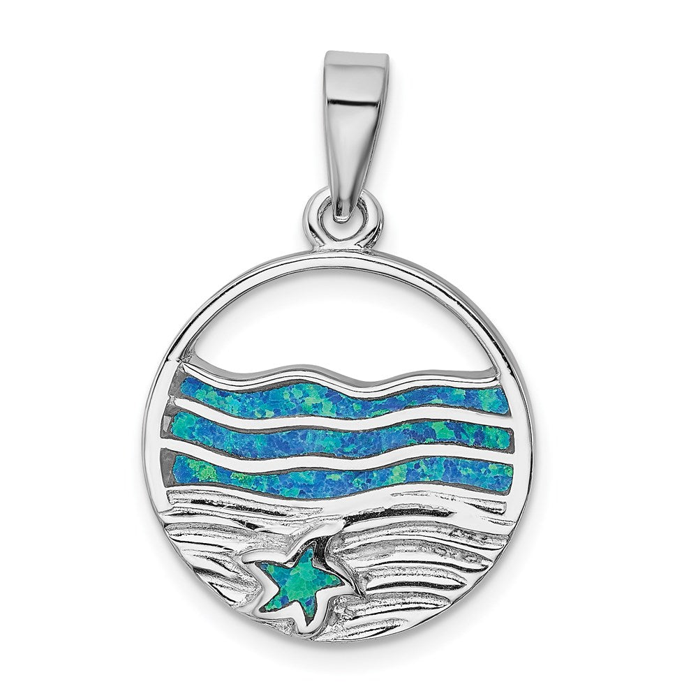 Sterling Silver Rhodium-plated Created Opal Starfish Ocean Pendant, 29.6 x 19.7 mm