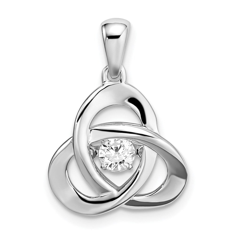 Sterling Silver Platinum-plated Vibrant Moving CZ Swarovski Zirconia Center Stone Trinity Pendant, 21.5 x 15.1 mm