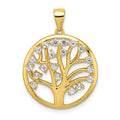 Sterling Silver Gold-tone Created White Sapphire Tree of Life Pendant, 1.06 ct, 28.2 x 21.1 mm