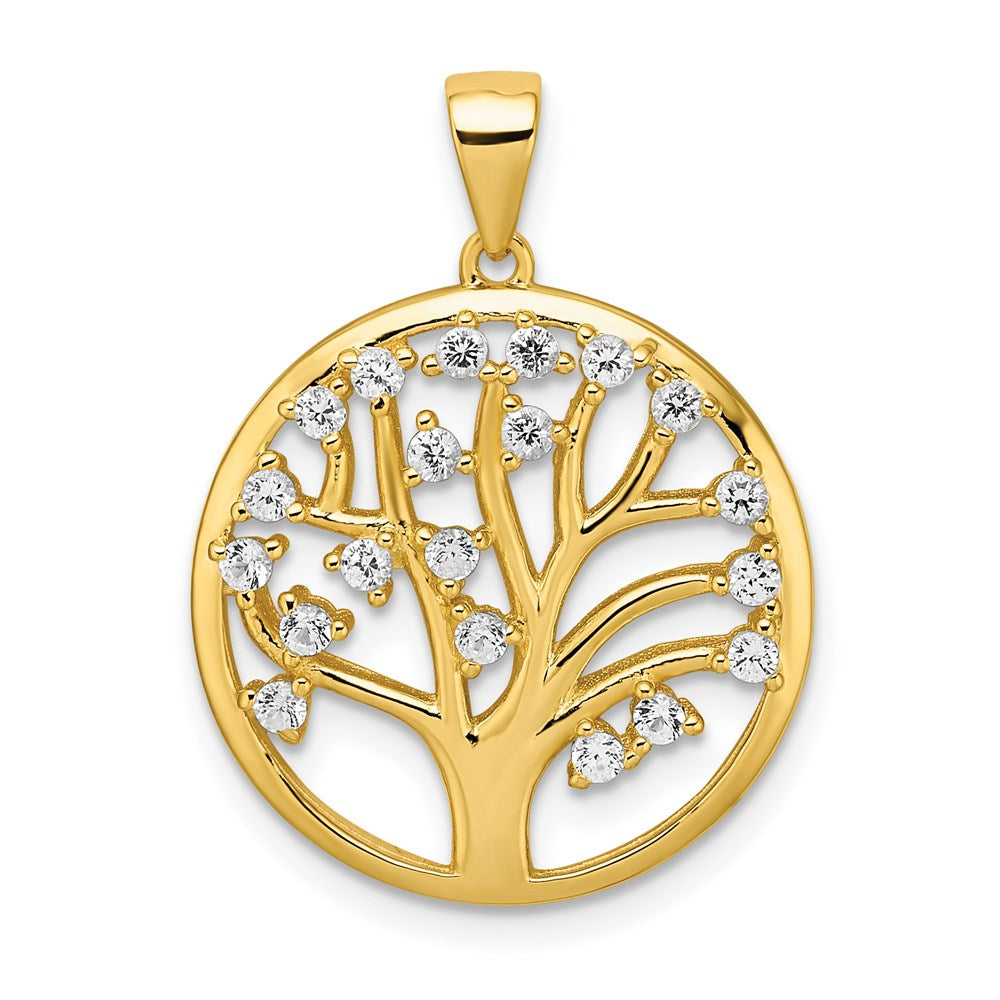 Sterling Silver Gold-tone Created White Sapphire Tree of Life Pendant, 1.06 ct, 28.2 x 21.1 mm