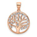Sterling Silver Rose-tone Created White Sapphire Tree of Life Pendant, 1.06 ct, 28.2 x 21.1 mm