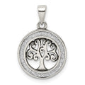 Sterling Silver Antiqued Enamel Glitter Enamel Tree in Circle Pendant, 23.8 x 15.6 mm