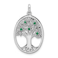 Sterling Silver Rhodium-plated Green Glass Buds Oval Tree Pendant, 31.8 x 19.2 mm
