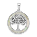 Sterling Silver Rhodium-plated White MOP Tree of Life Pendant, 34.8 x 25.1 mm