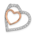 Sterling Silver Rhodium and Rose-tone w/CZ Heart Chain Slide, 20.5 x 20.5 mm