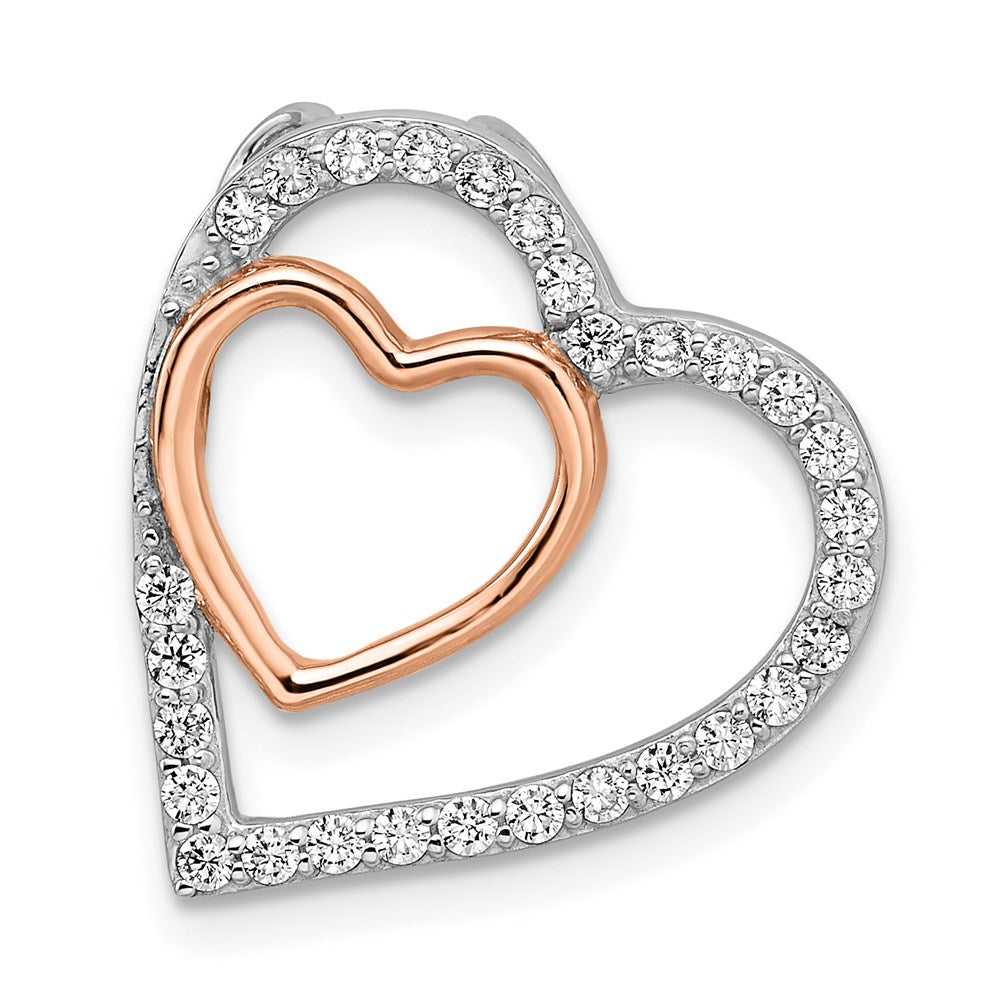 Sterling Silver Rhodium and Rose-tone w/CZ Heart Chain Slide, 20.5 x 20.5 mm