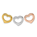 Sterling Silver Rhodium, Gold & Rose-tone Set of 3 Hearts Pendant, 13.2 x 14.8 mm