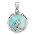 Sterling Silver Rhodium-plated Larimar with Palm Tree Pendant, 27 x 18 mm