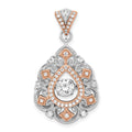 Sterling Silver Plat-plate Rose-tone Vibrant CZ Fancy Penda, 32 x 17 mm