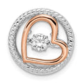 Sterling Silver Platium-plated Rose-tone Vibrant CZ Heart Chain Slide, 15 x 15 mm