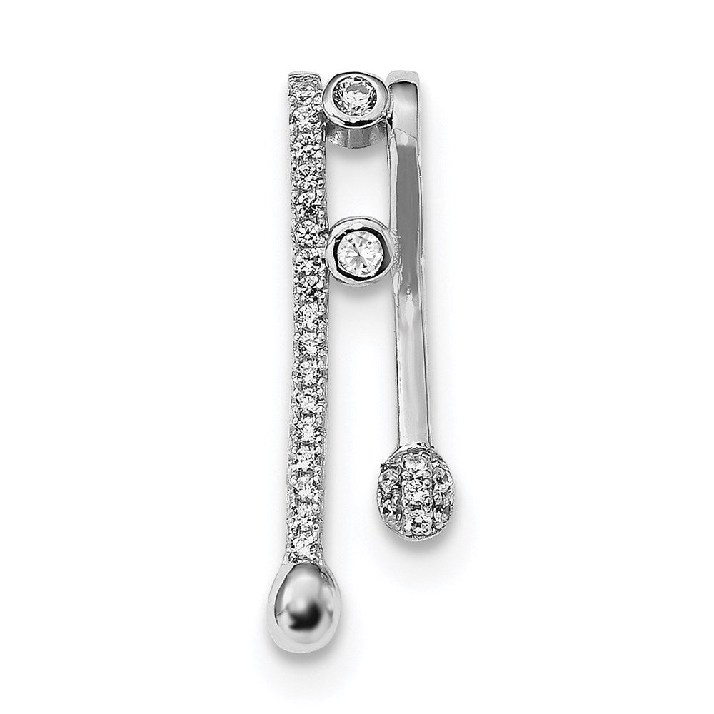 Pure Fire Sterling Silver Rhodium-plated CZ Chain Slide Pendant, 25 x 6 mm