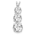 Sterling Silver Rhodium-plated Polished CZ Round Shaped 3 Stone Pendant, 22 x 7 mm