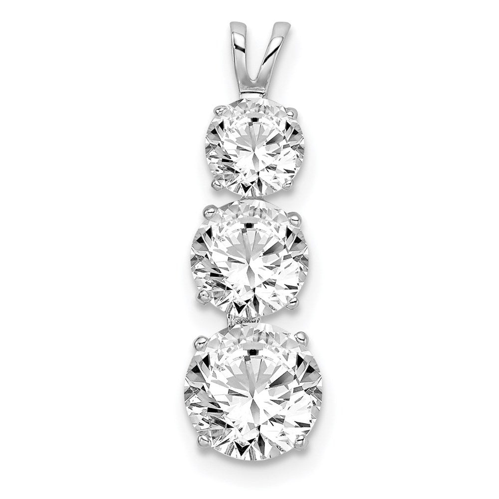 Sterling Silver Rhodium-plated Polished CZ Round Shaped 3 Stone Pendant, 22 x 7 mm