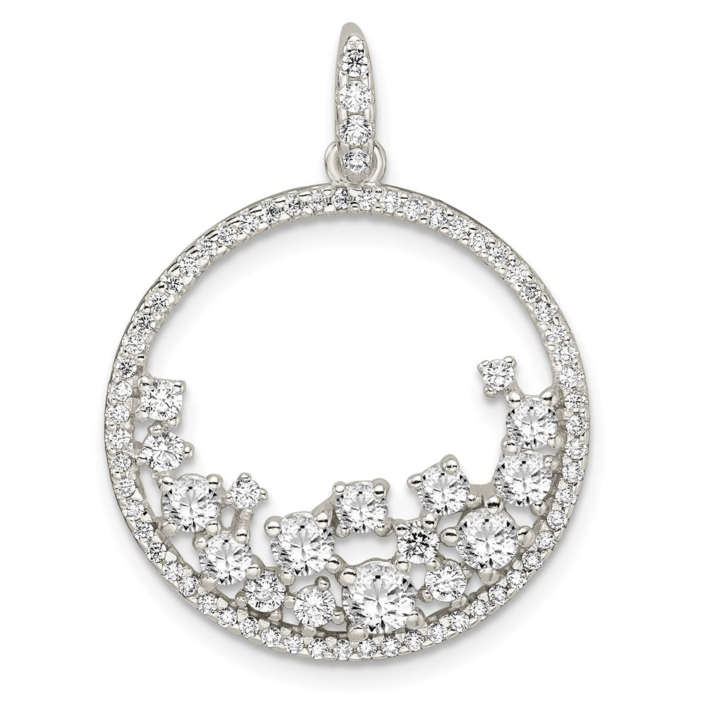 Sterling Silver CZ Circle Pendant, 31 x 23 mm