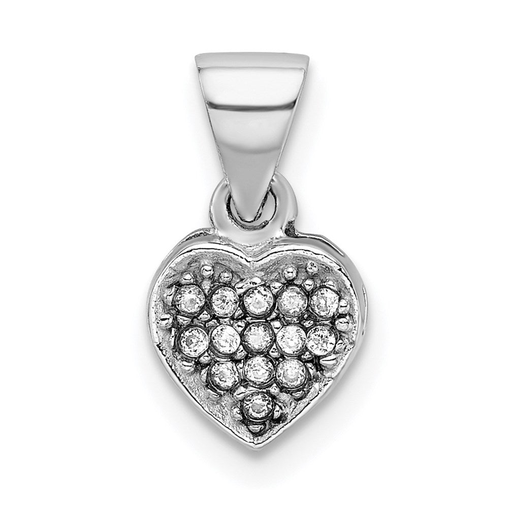 Sterling Silver Rhodium-plated CZ Polished Heart Pendant, 12 x 7 mm