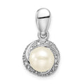 Sterling Silver Rhodium-plated w/Diamond & FWC Pearl Pendant, 0.036 ct, 22 x 11 mm