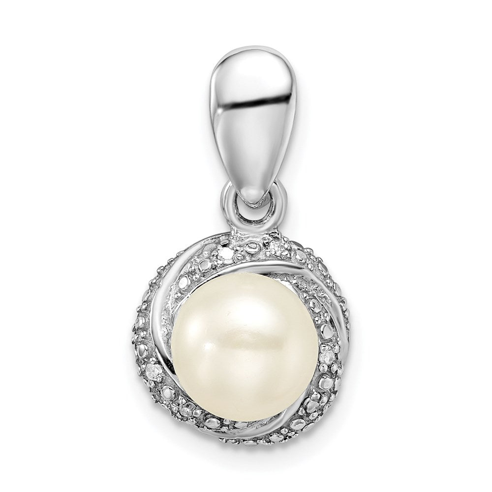 Sterling Silver Rhodium-plated w/Diamond & FWC Pearl Pendant, 0.036 ct, 22 x 11 mm